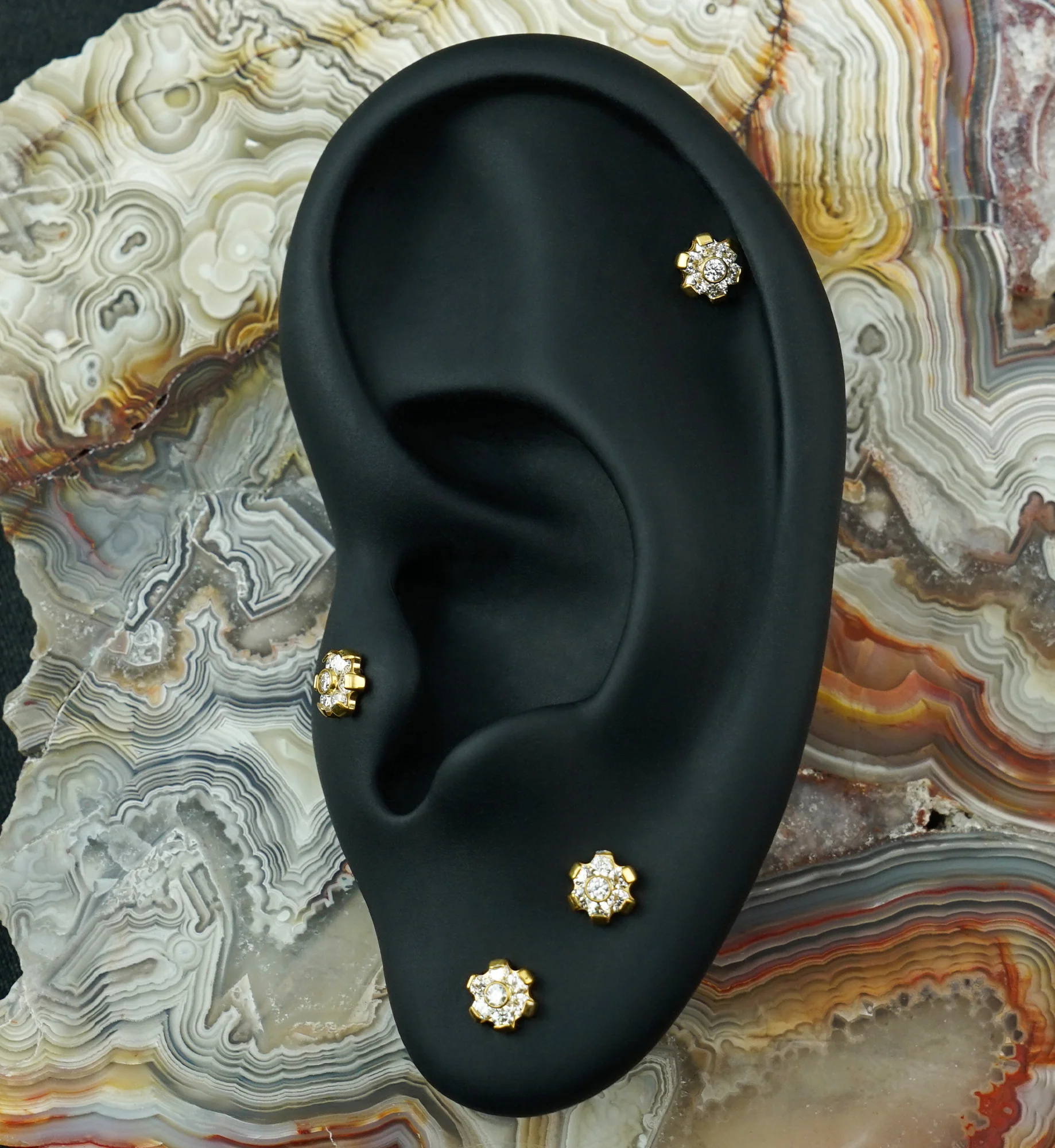 24kt Gold PVD Cosmos Moissanite Gem Titanium Threadless Top - Image 2