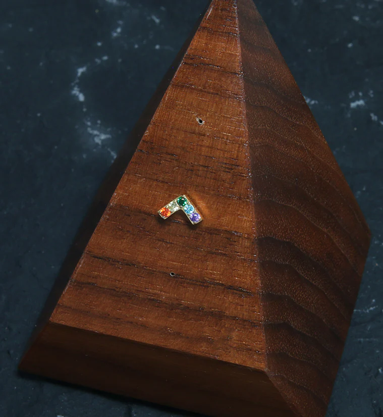 24kt Gold PVD Dart Rainbow CZ Threadless Titanium Top - Image 2