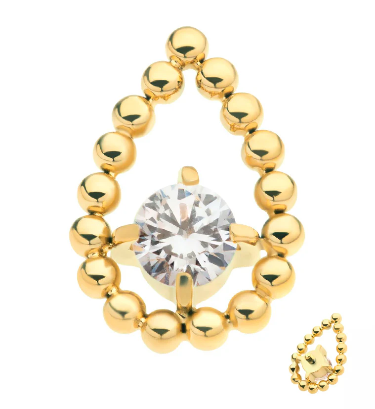 24kt Gold PVD Droplet CZ Internally Threaded Titanium Top