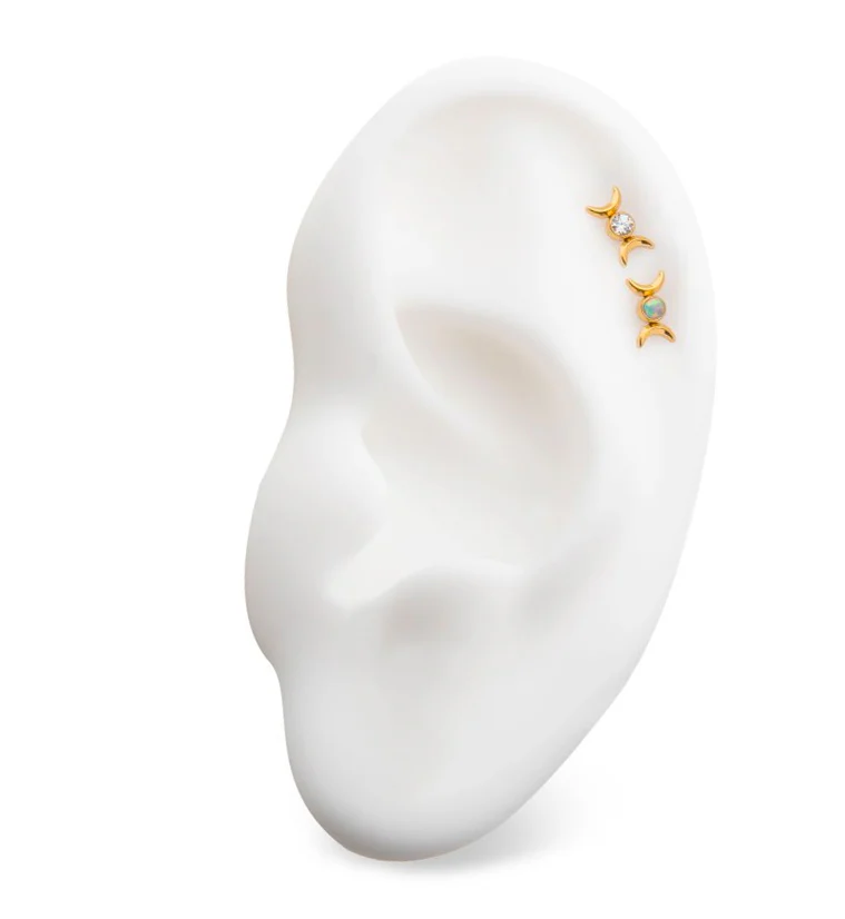 24kt Gold PVD Double Crescent White Opalite Titanium Threadless Top - Image 3