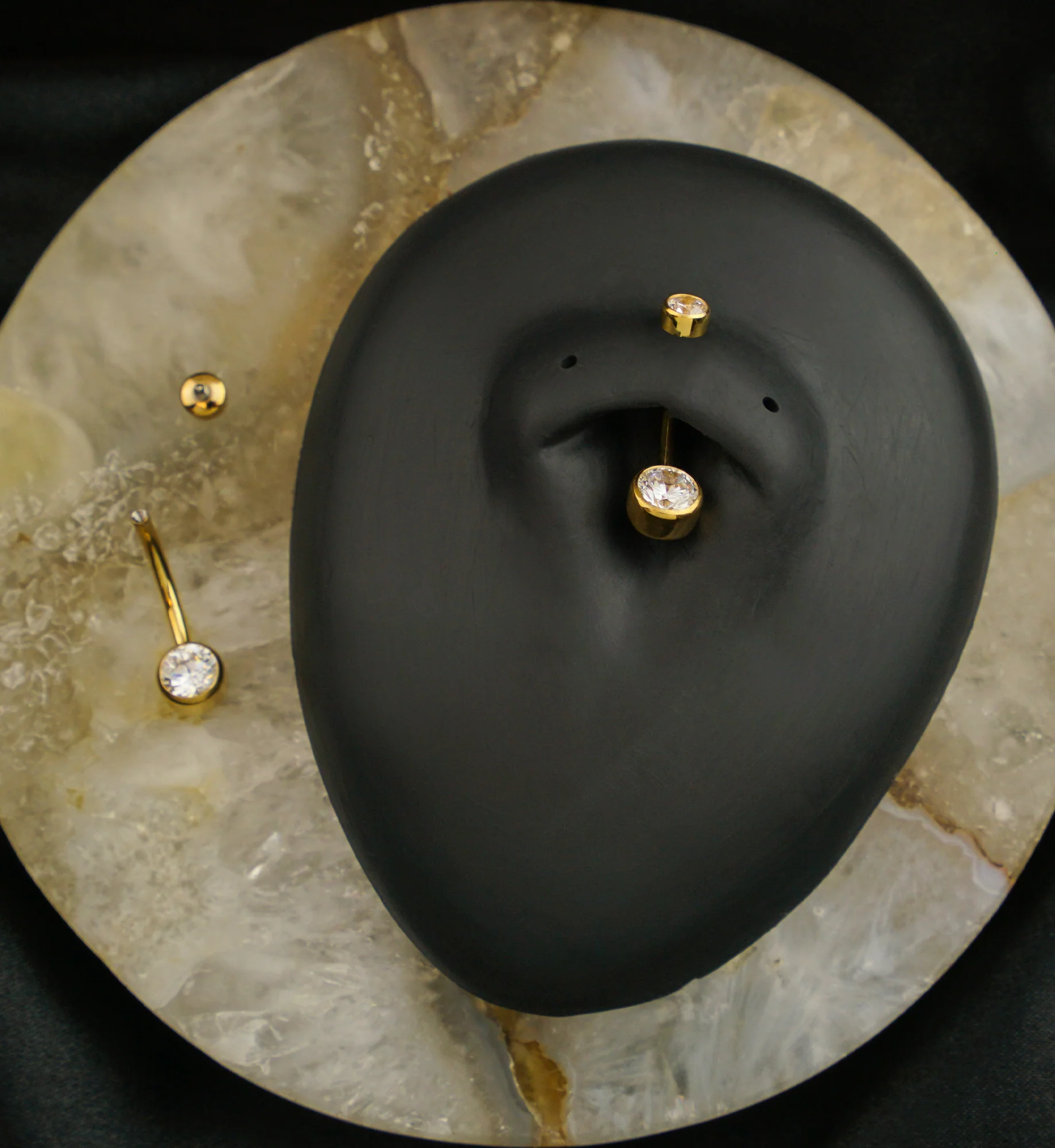 24kt Gold PVD Double Flat CZ Titanium Belly Button Ring - Image 2