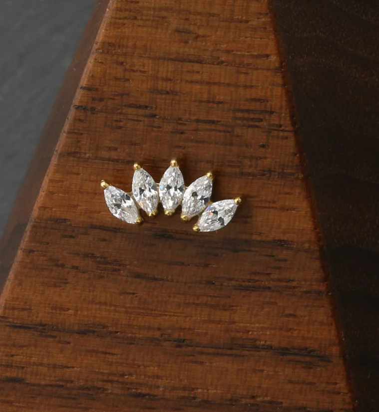 24kt Gold PVD Half Crown CZ Threadless Titanium Top - Image 2