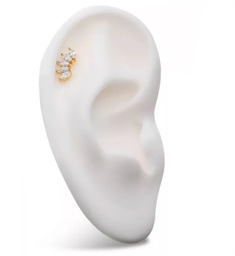 24kt Gold PVD Half Crown CZ Threadless Titanium Top - Image 3