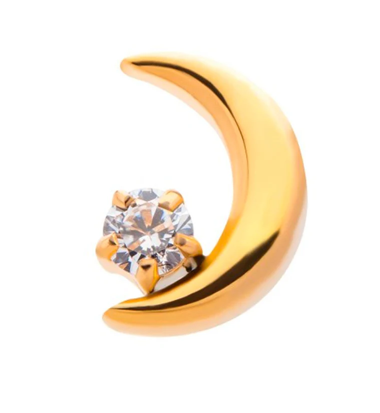 24kt Gold PVD Half Moon CZ Threadless Titanium Top