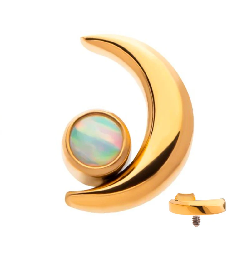 24kt Gold PVD Half Moon White Opalite Internally Threaded Titanium Top