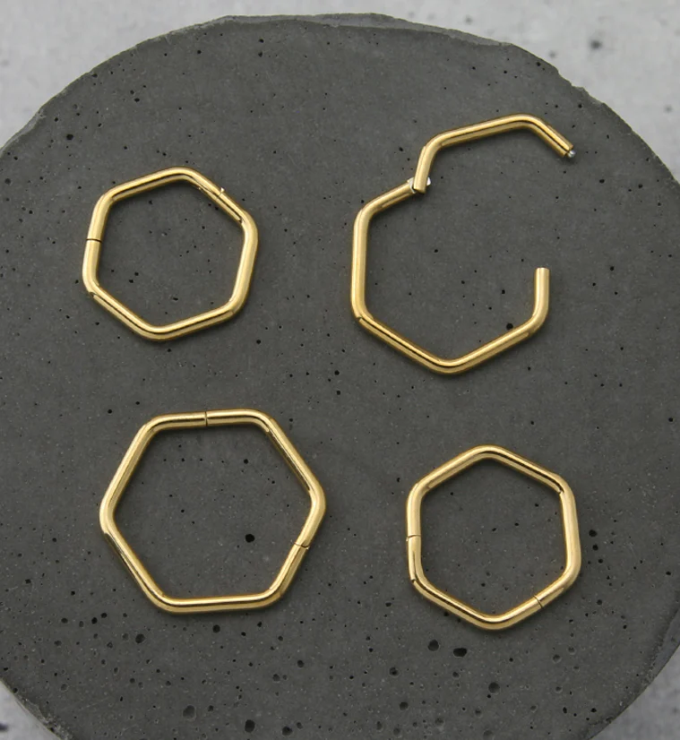 24kt Gold PVD Hex Titanium Hinged Segment Ring - Image 2