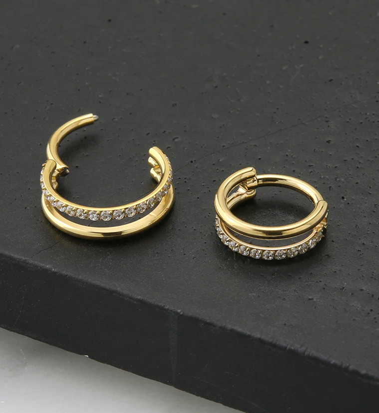 24kt Gold PVD Interval CZ Row Titanium Hinged Segment Ring - Image 2