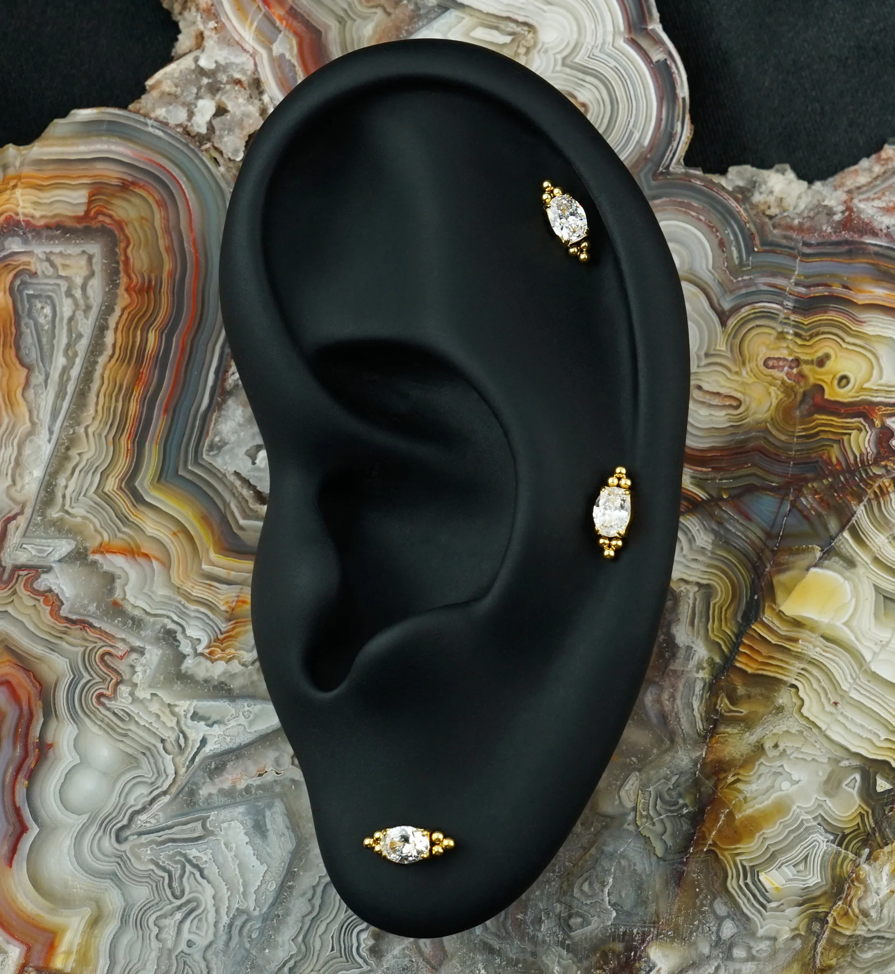 24kt Gold PVD Lamp Post Clear CZ Titanium Threadless Top - Image 2