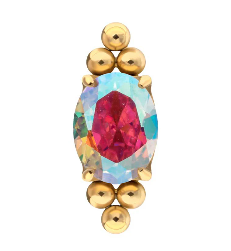24kt Gold PVD Lamp Post Rainbow Aurora CZ Titanium Threadless Top