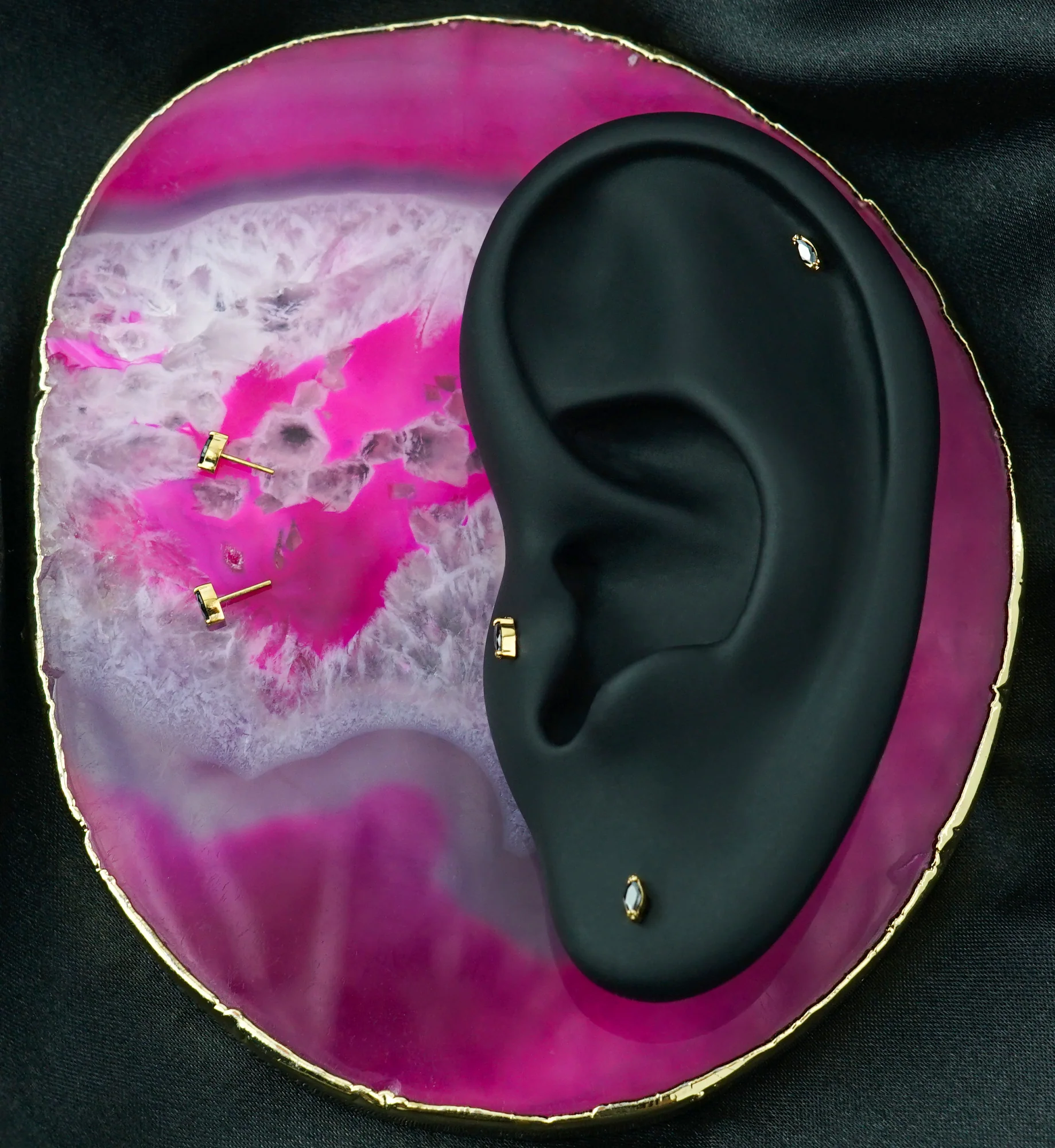 24kt Gold PVD Mini Empress Black CZ Threadless Titanium Top - Image 2