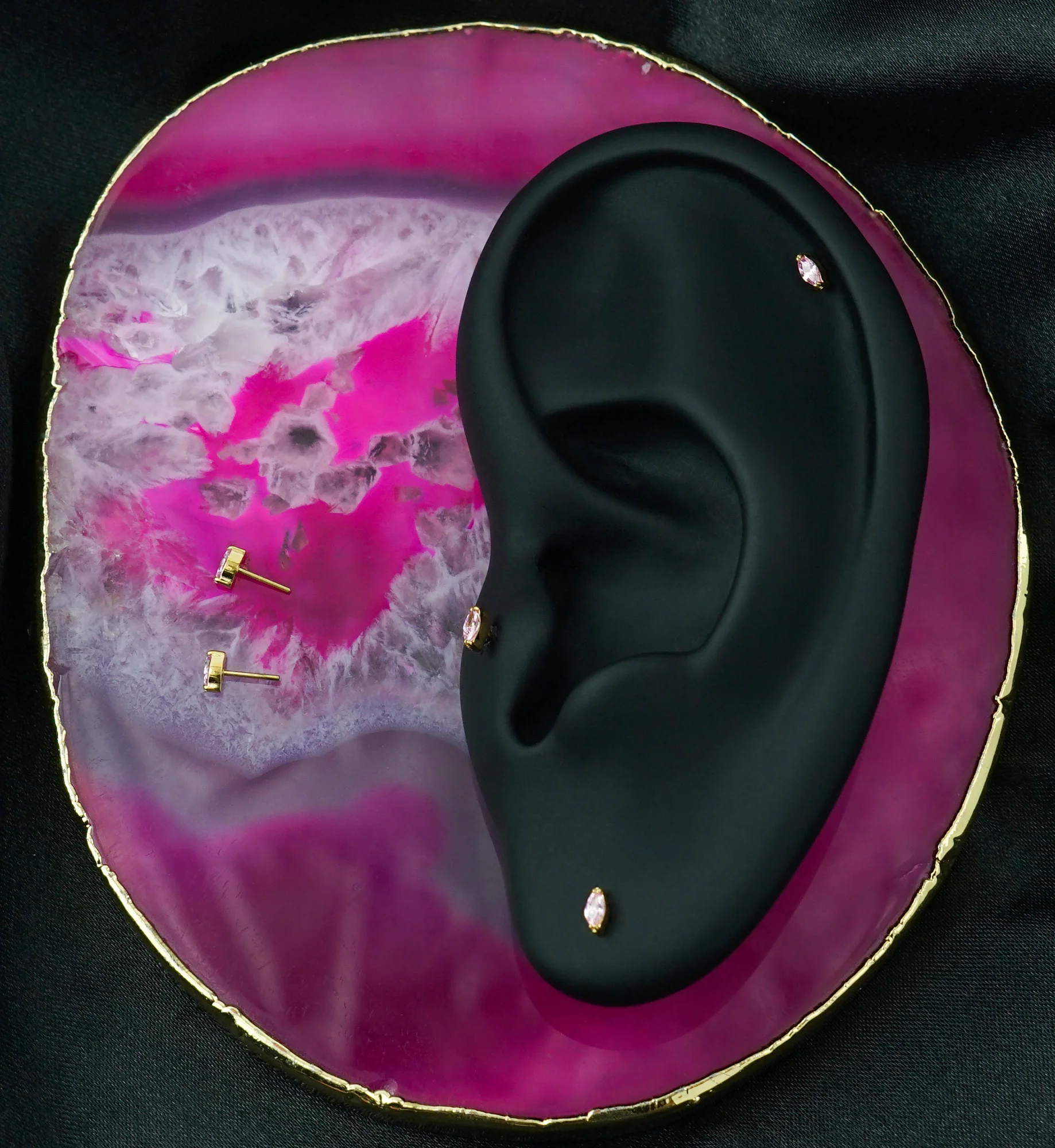 24kt Gold PVD Mini Empress Pink CZ Threadless Titanium Top - Image 2