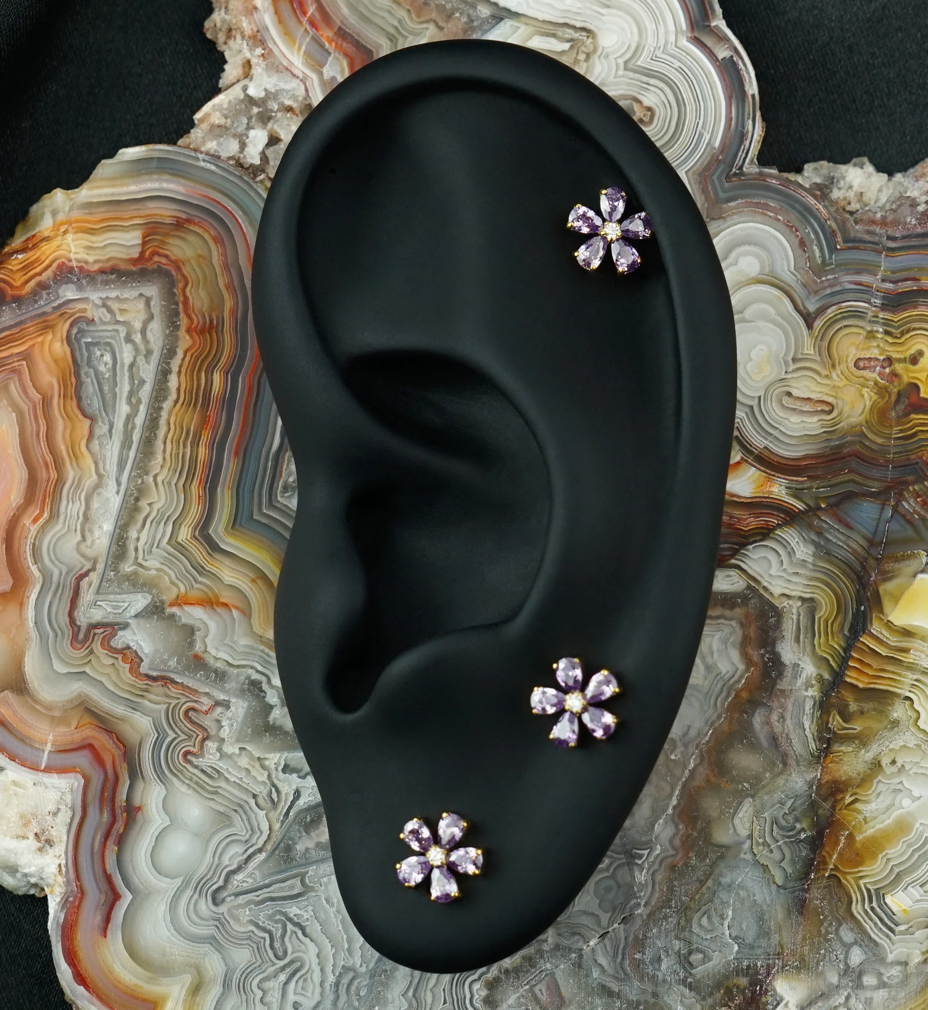 24kt Gold PVD Myosotis Amethyst CZ Titanium Threadless Top - Image 2