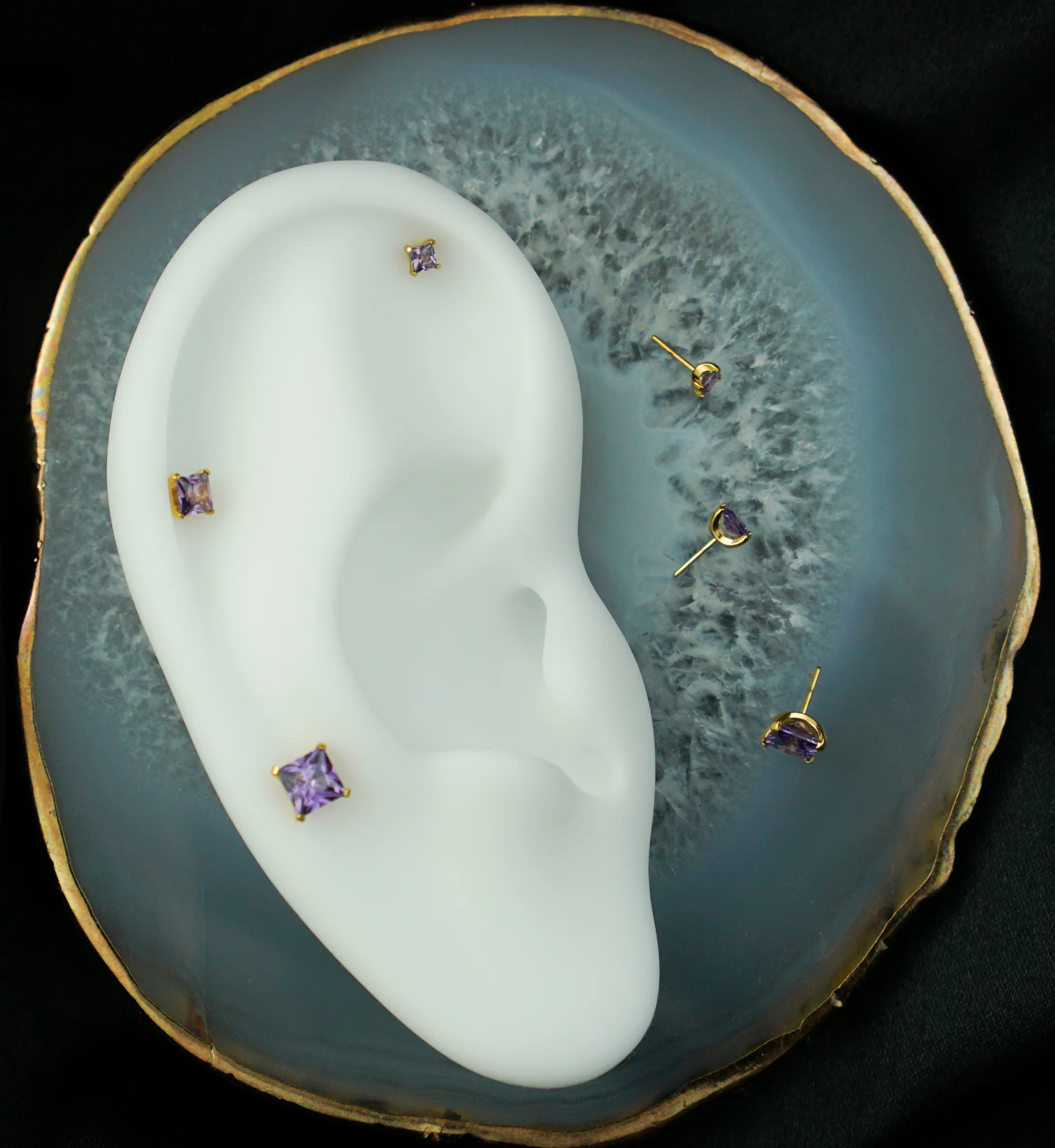 24kt Gold PVD Princess Amethyst CZ Threadless Titanium Top - Image 2