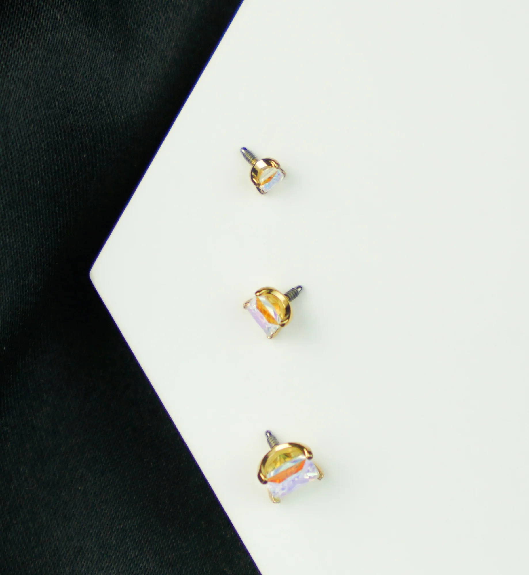 24kt Gold PVD Princess Rainbow Aurora CZ Internally Threaded Titanium Top - Image 2