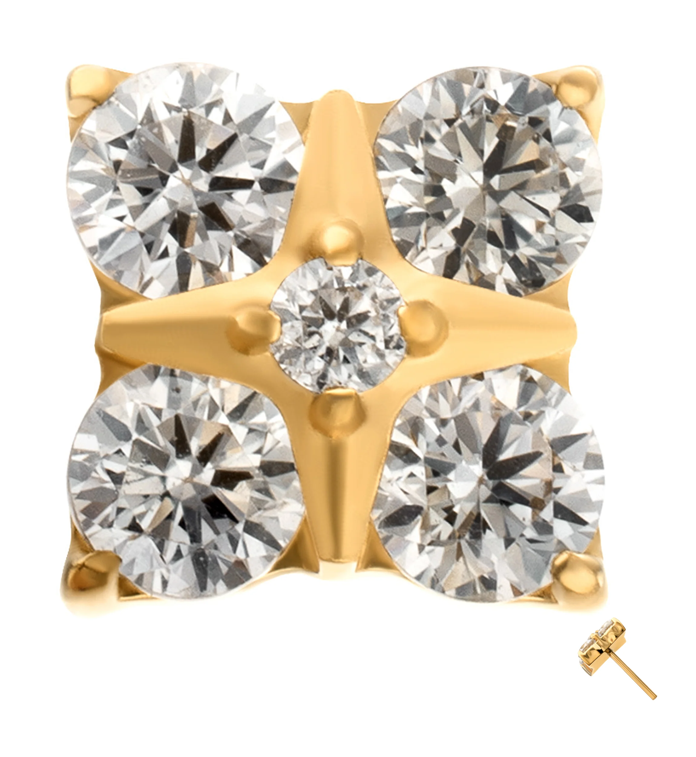 24kt Gold PVD Quadratic Clear CZ Titanium Threadless Top - Image 3