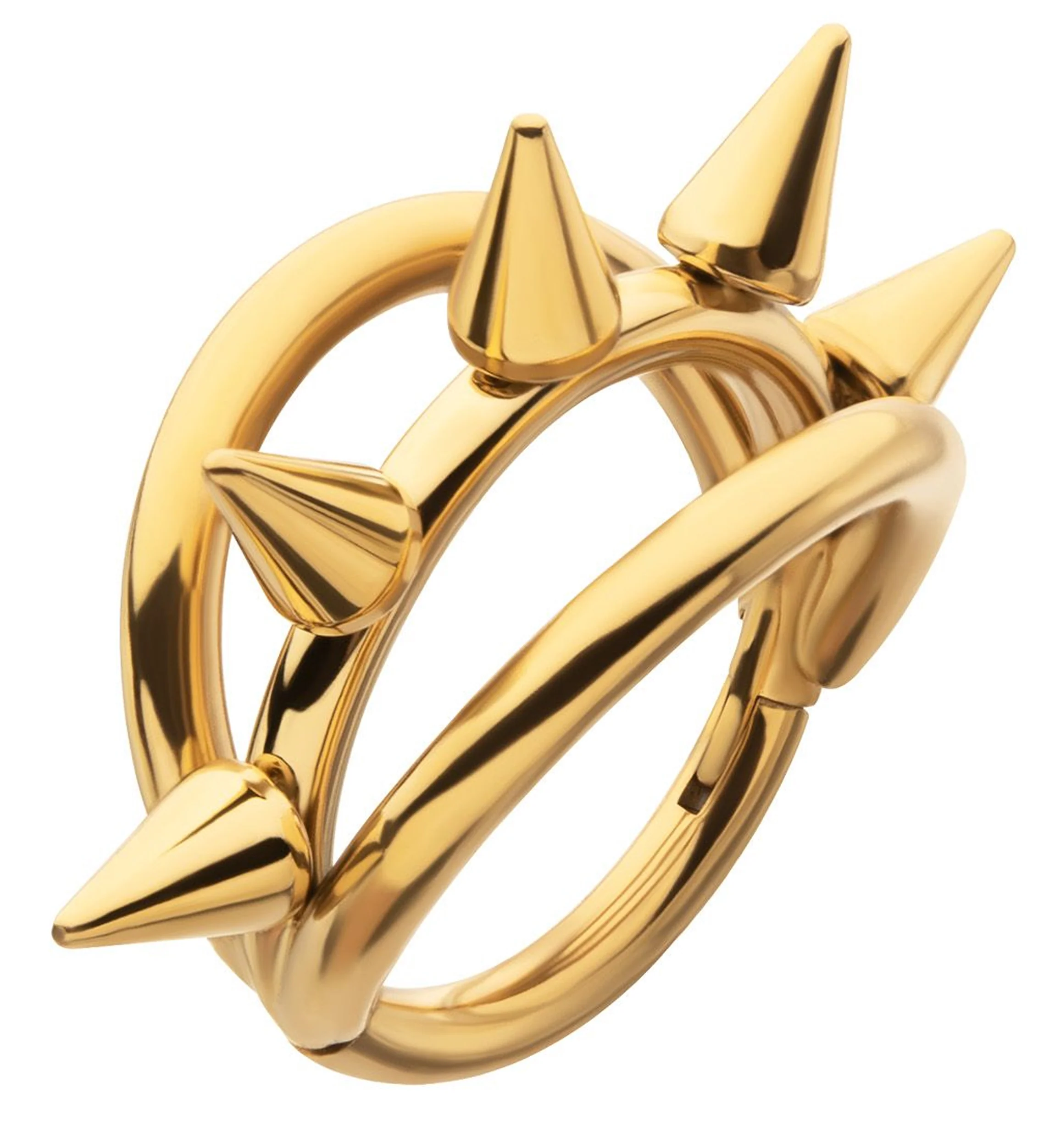 24kt Gold PVD Spiked Trap Titanium Hinged Segment Ring