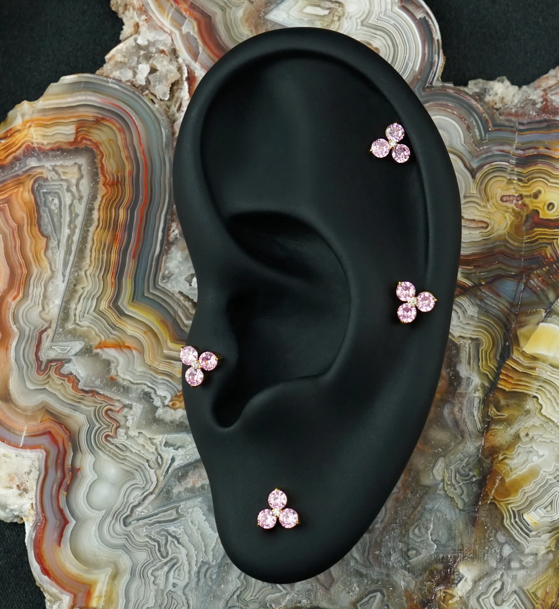 24kt Gold PVD Triplet Pink CZ Titanium Threadless Top - Image 2