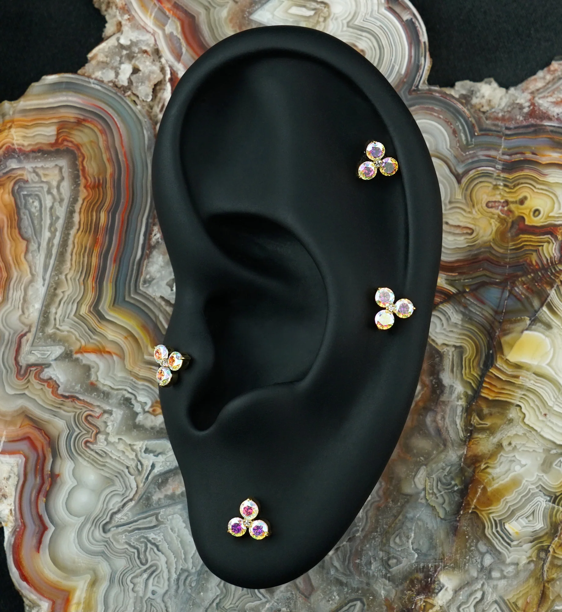 24kt Gold PVD Triplet Rainbow Aurora CZ Titanium Threadless Top - Image 2