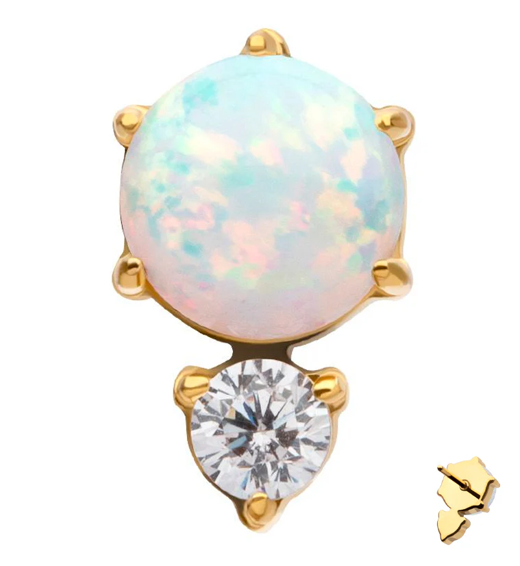 24kt Gold PVD White Opalite Drop Clear CZ Titanium Threadless Top