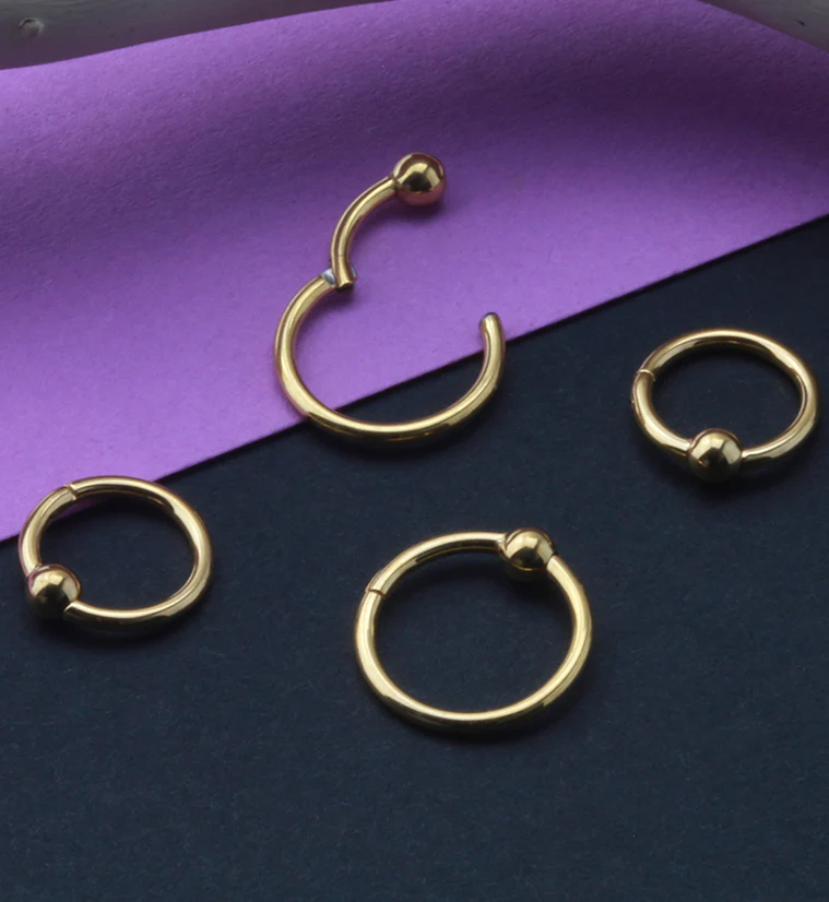 24kt PVD Gold Titanium Hinged Segment Captive Bead Ring - Image 3