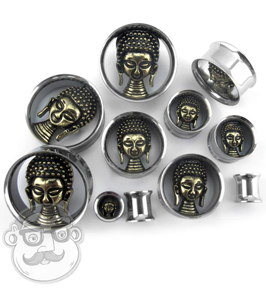 3D Buddha Stainless Steel Tunnel Plugs - Image 3