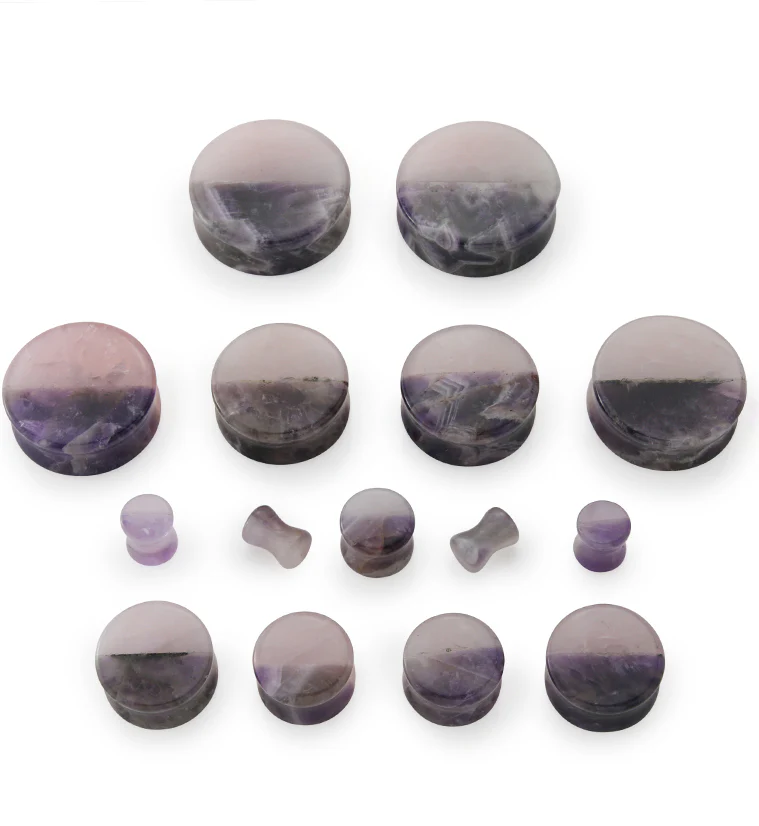 50/50 Amethyst X Rose Quartz Stone Plugs - Image 3