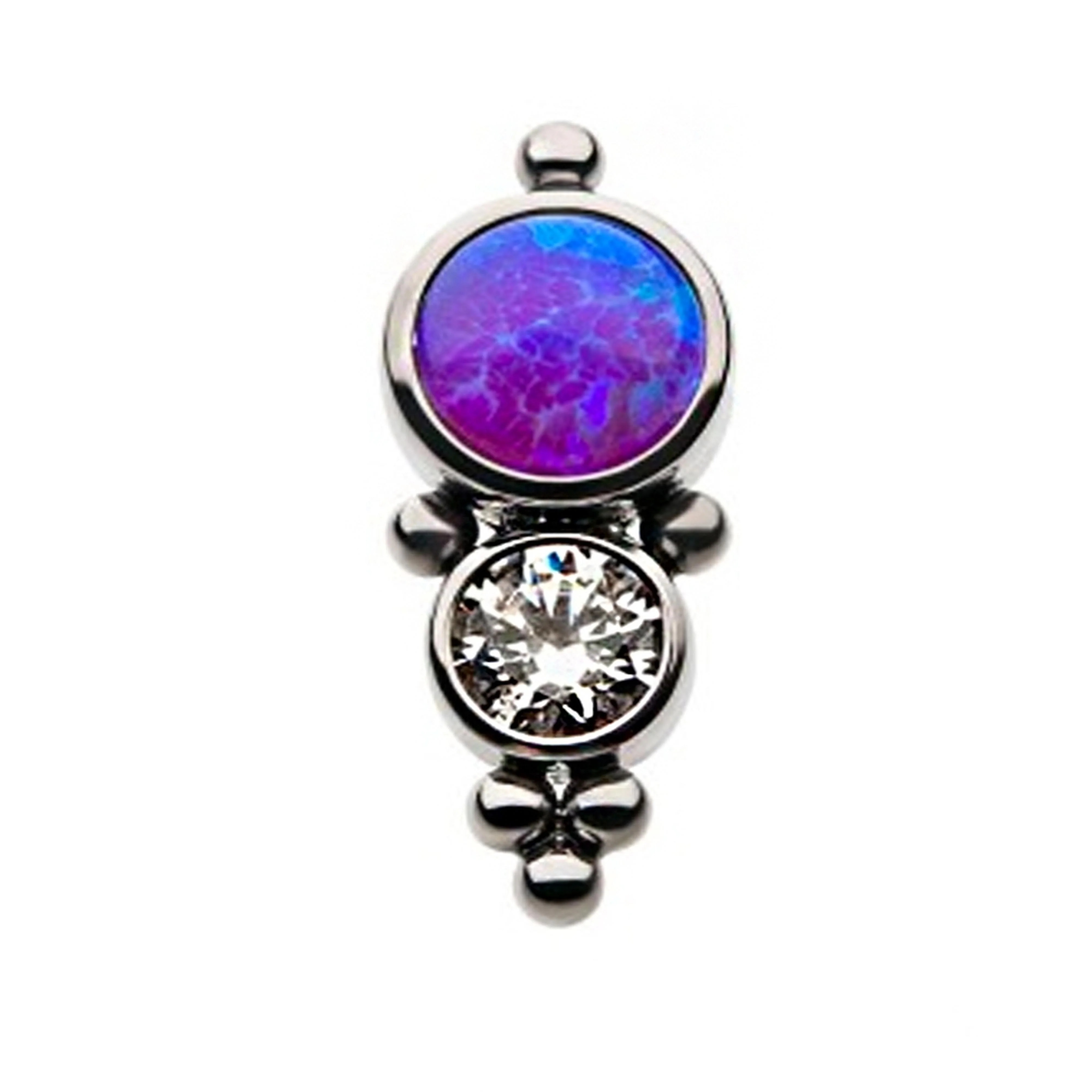 50-50 Purple Opalite & CZ Titanium Threadless Top