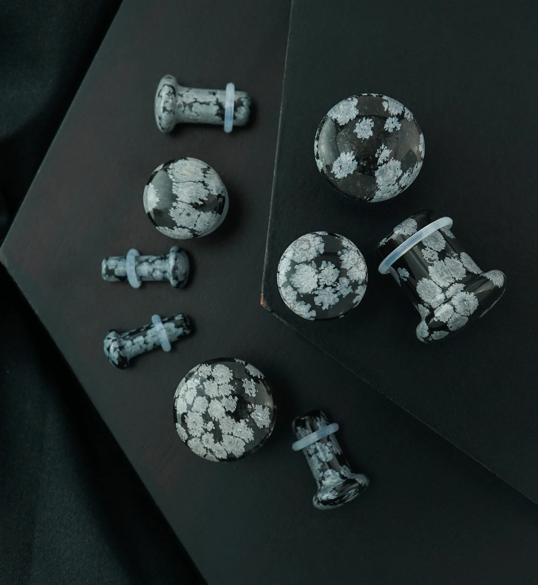 Snowflake Obsidian Single Flare Stone Plugs - Image 2