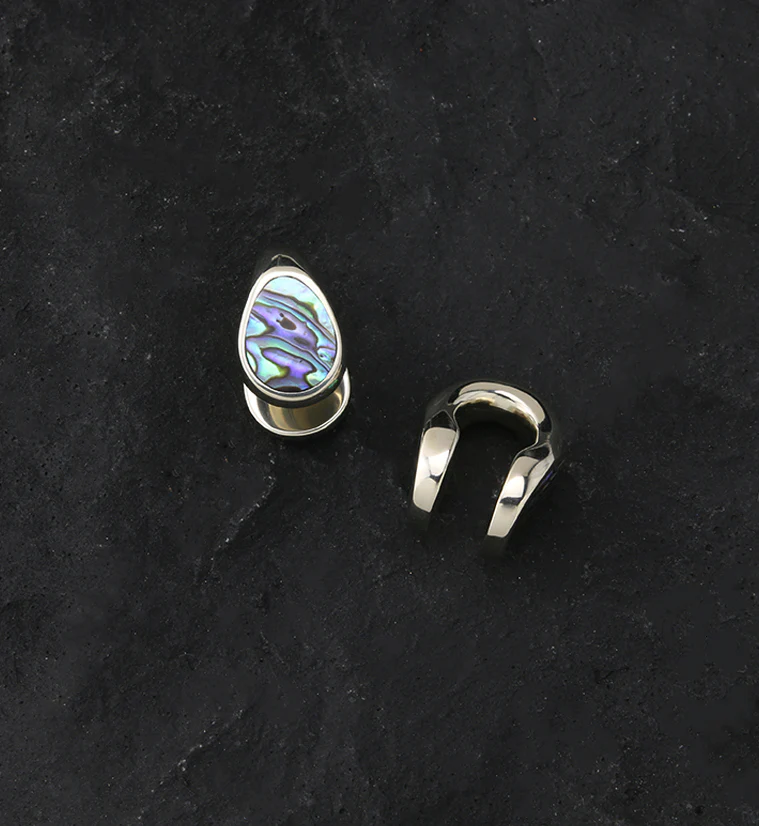 Abalone Keyhole White Brass Ear Weights - Image 2
