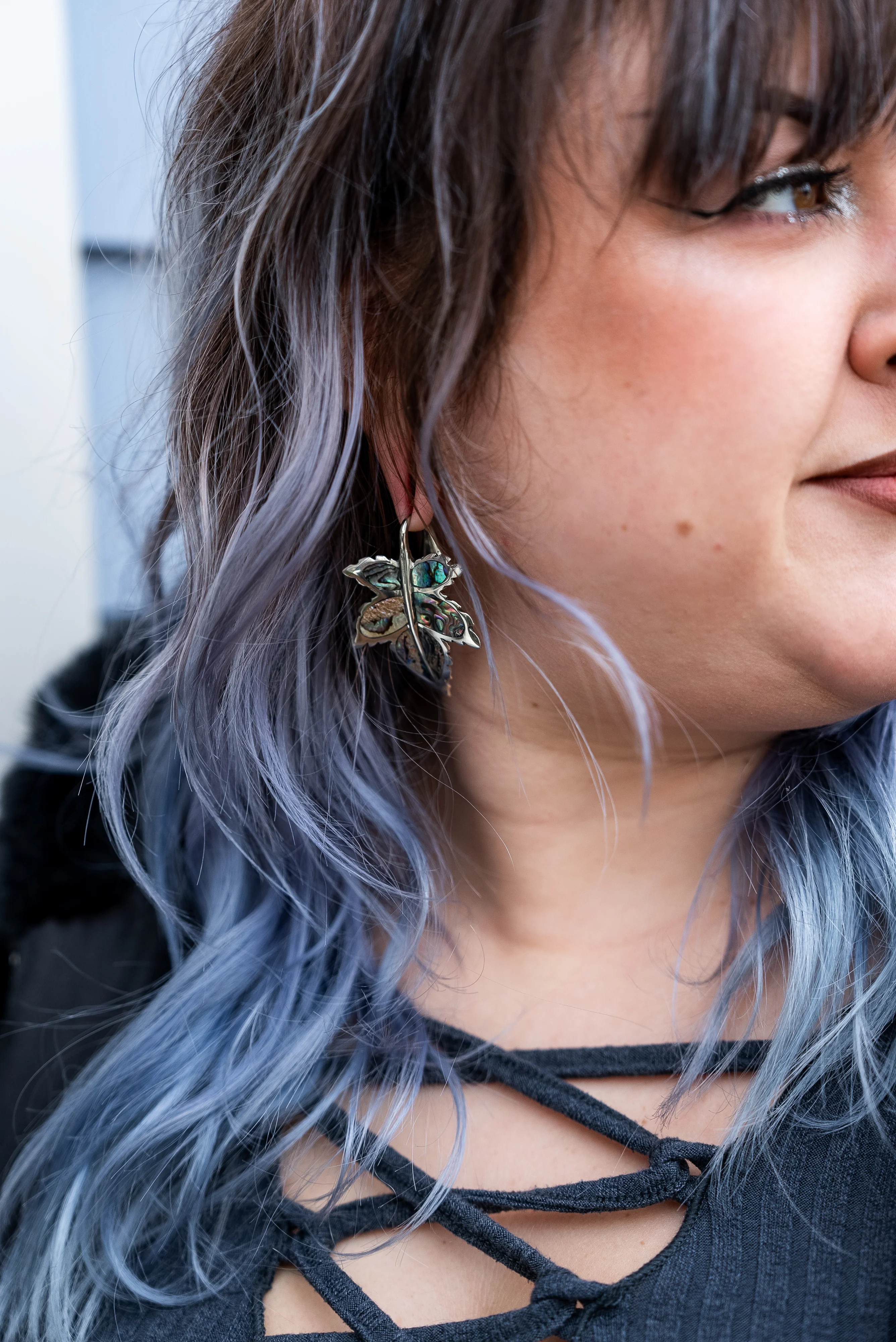 Abalone Leaf White Brass Ear Weights - Image 5