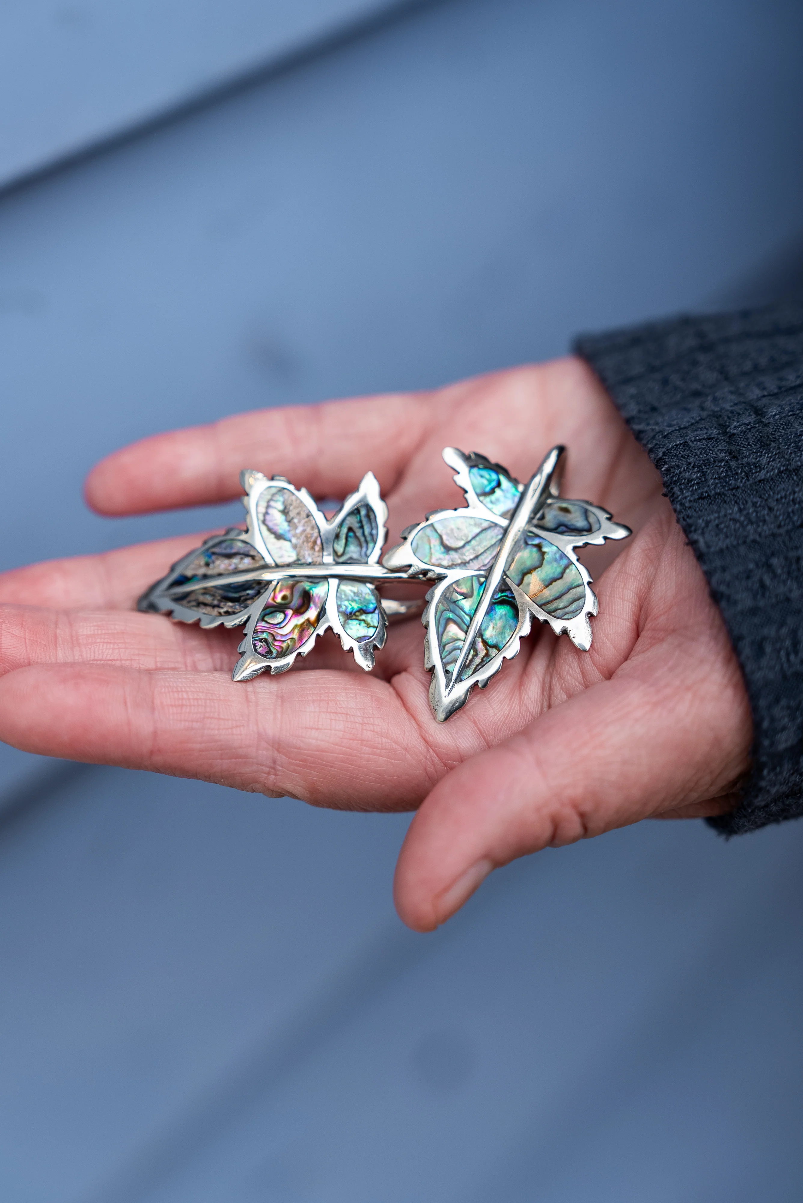 Abalone Leaf White Brass Ear Weights - Image 8