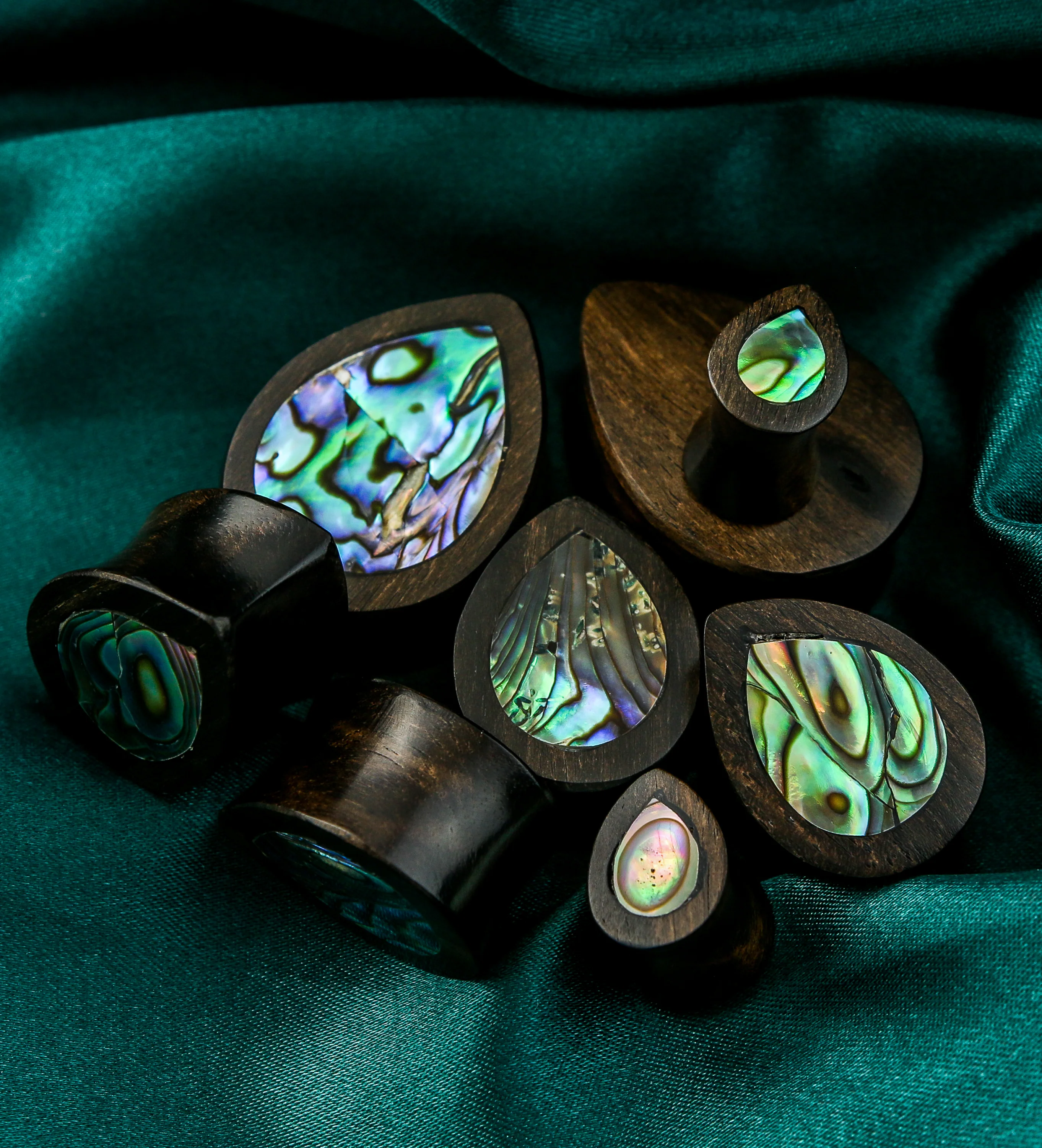 Abalone Shell Areng Wood Teardrop Plugs - Image 2