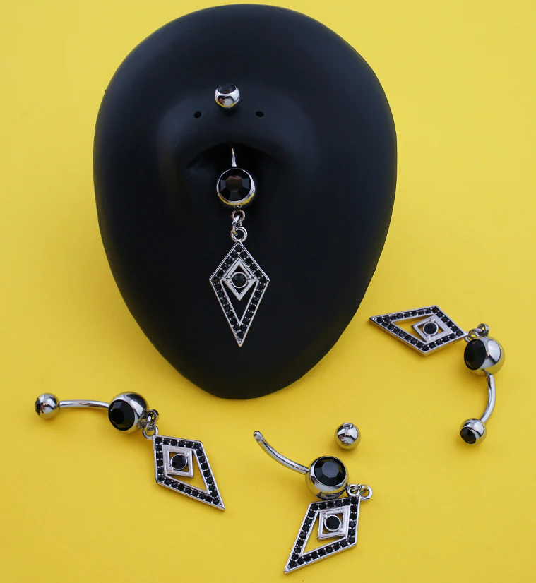 Abyss Black CZ Stainless Steel Belly Button Ring - Image 2