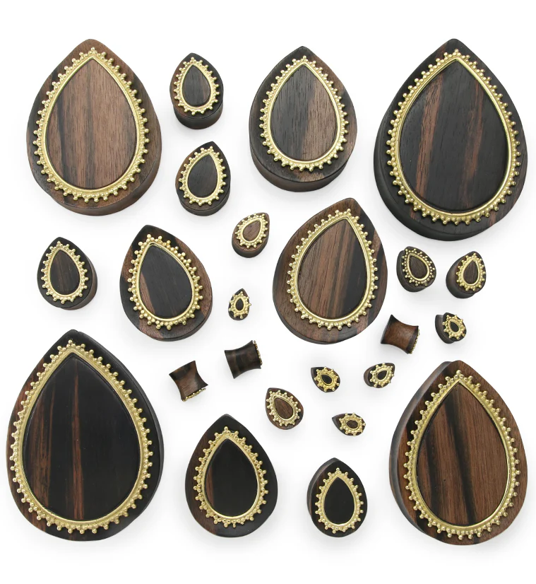 Adorn Brass Inlay Areng Wood Teardrop Plugs - Image 2