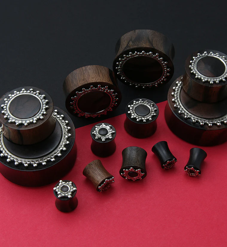 Adorn White Brass Inlay Areng Wood Plugs - Image 2