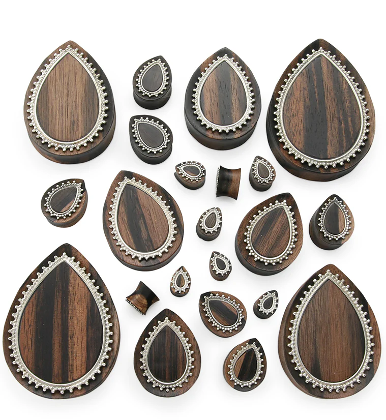 Adorn White Brass Inlay Areng Wood Teardrop Plugs - Image 3