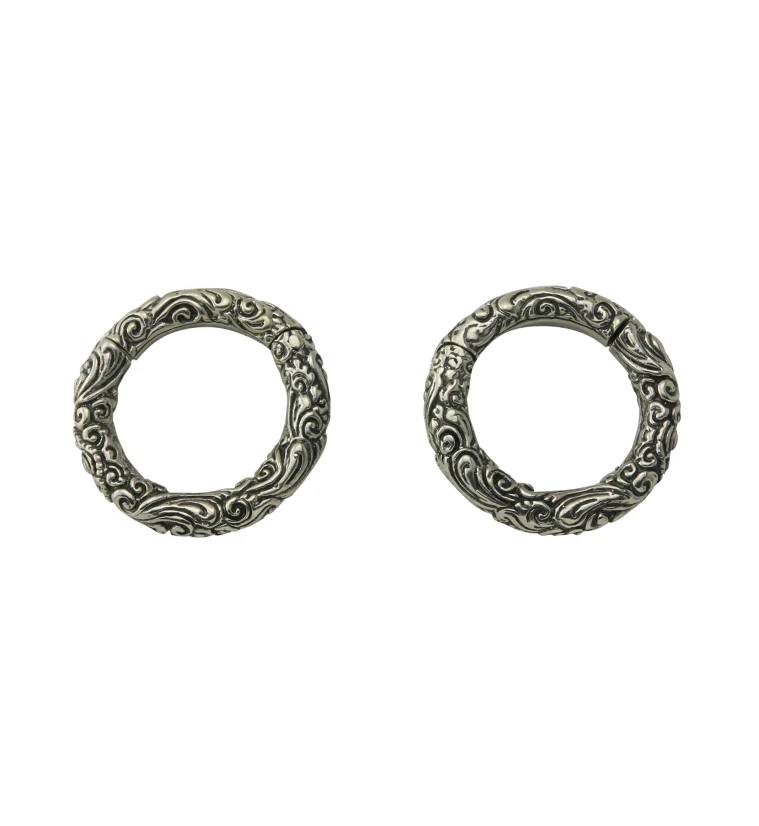 Adorned White Brass Hinged Ear Weights - Image 3