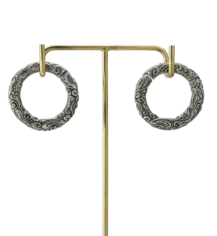 Adorned White Brass Hinged Ear Weights - Image 4