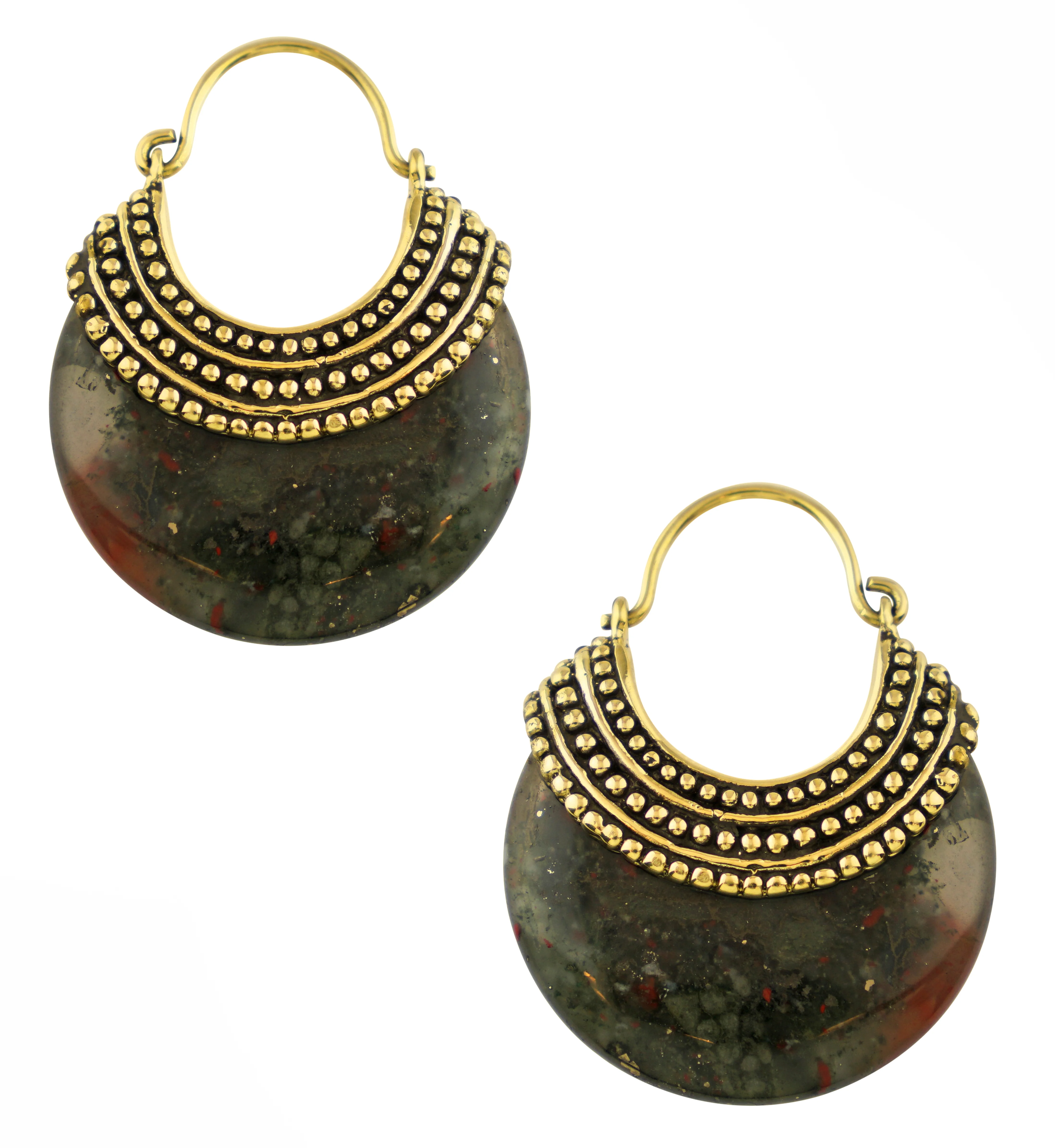 African Bloodstone Beaded Brass Stone Earrings - Image 3