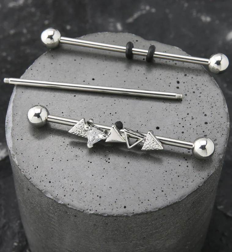 Alternating Triad Clear CZ Industrial Barbell - Image 2