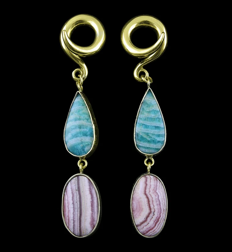 Amazonite X Rhodochrosite Stone Ear Weights Version 5 - Image 3