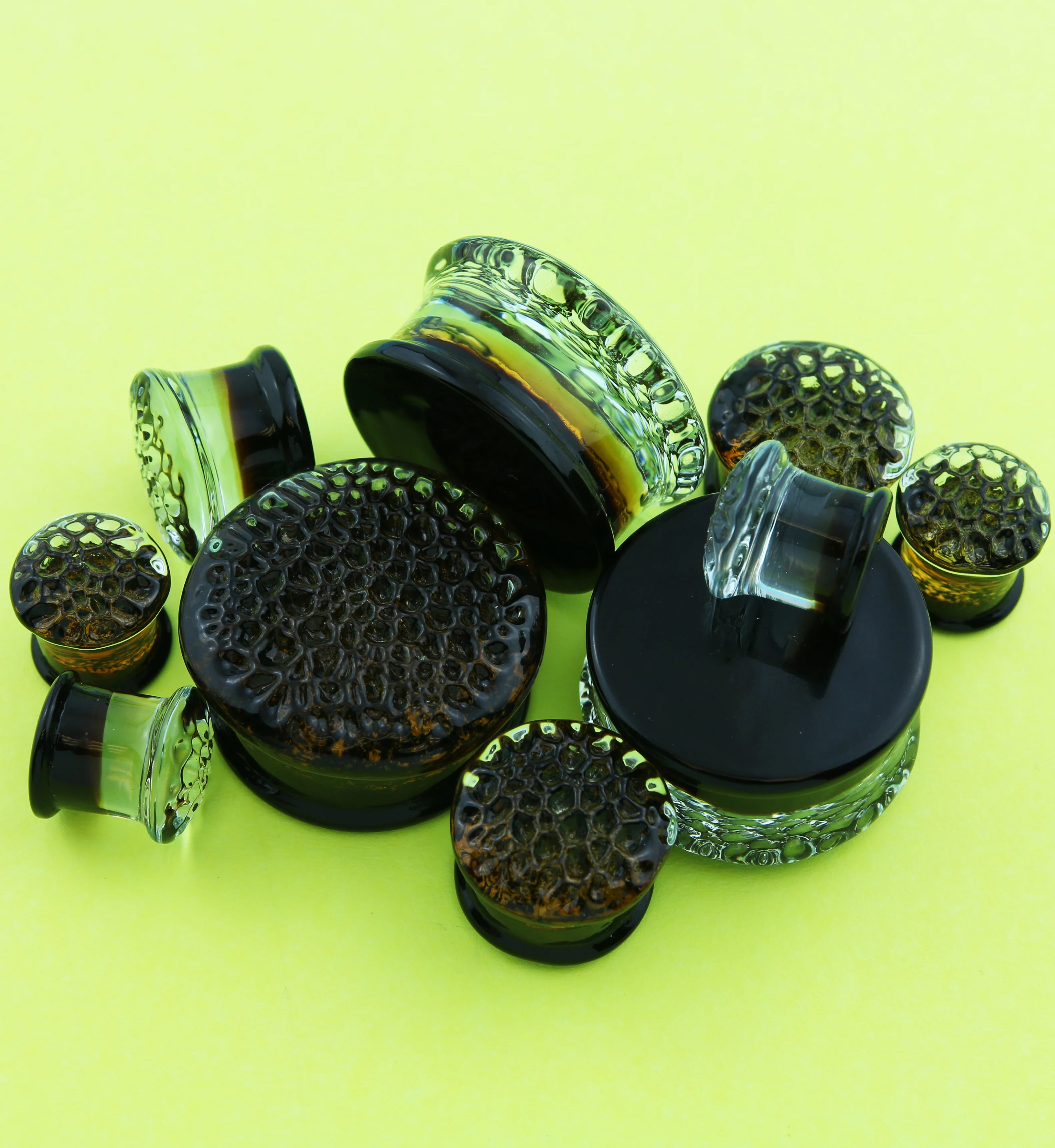 Amber Hammered Glass Double Flare Plugs - Image 2