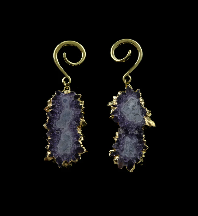 Amethyst Stalactite Brass Ear Weights Version 16