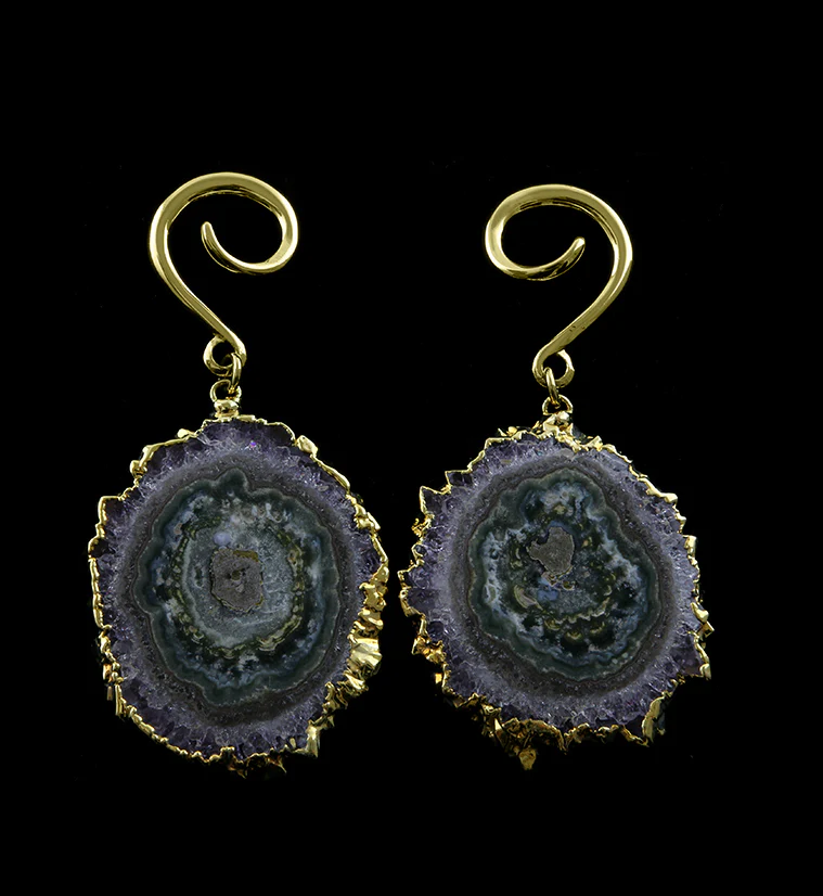 Amethyst Stalactite Brass Ear Weights Version 29