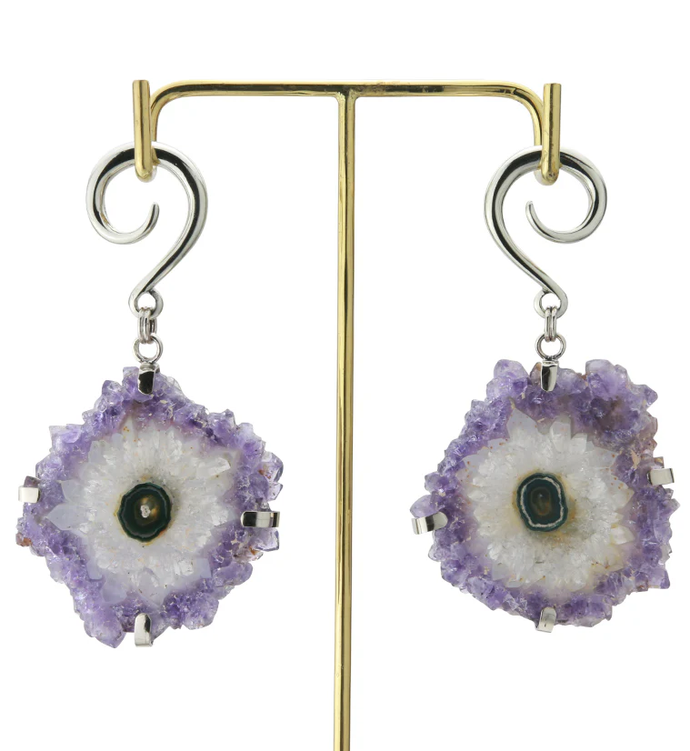 Amethyst Stalactite White Brass Ear Weights Version 5 - Image 3