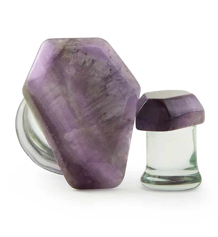 Amethyst Stone Coffin Double Flare Glass Plugs