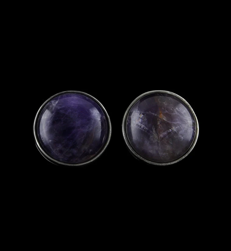 Amethyst Stone Disk White Brass Ear Weights - Image 3