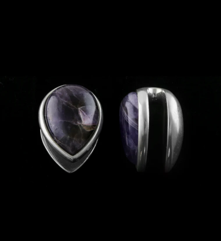 Amethyst Stone Knuckle White Brass Ear Weights - Image 3
