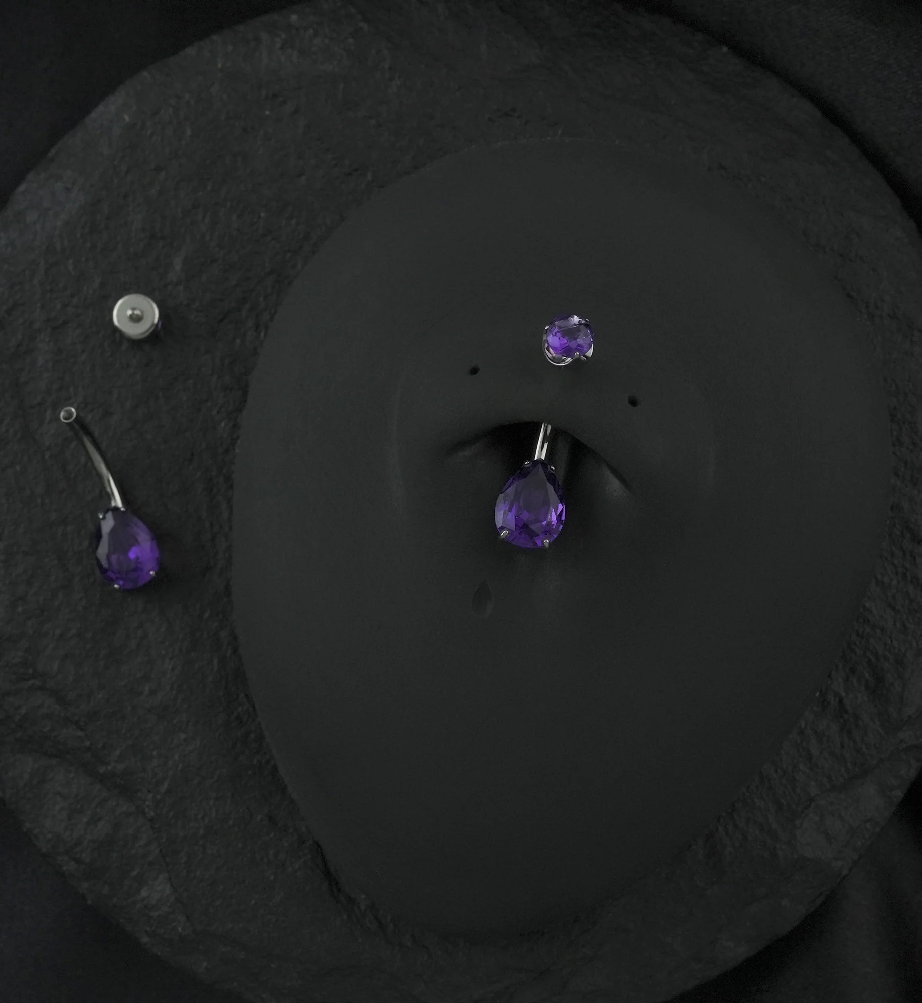 Amethyst Stone Teardrop Internally Threaded Titanium Belly Button Ring - Image 2
