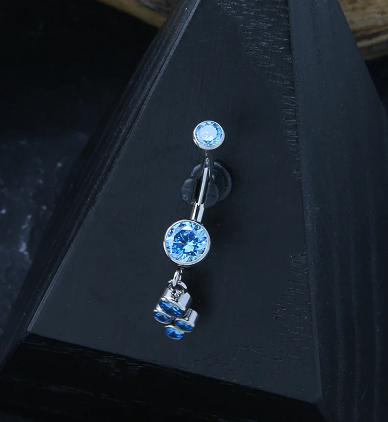 Amulet Aqua CZ Dangle Internally Threaded Titanium Belly Button Ring - Image 2